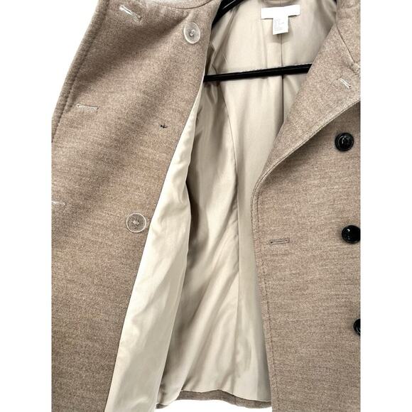 H&M Sz 6 Faux Wool Pea Coat Women’s Lined, Doubled Breasted Beige Career Preppy - Picture 7 of 11